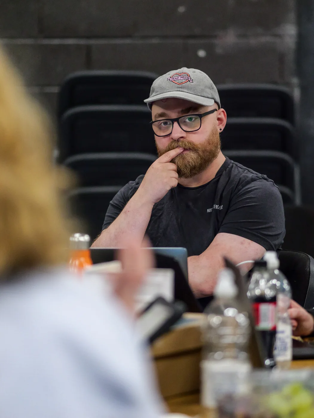 Danny Muir listening during My Normal F**king Sex Life rehearsals